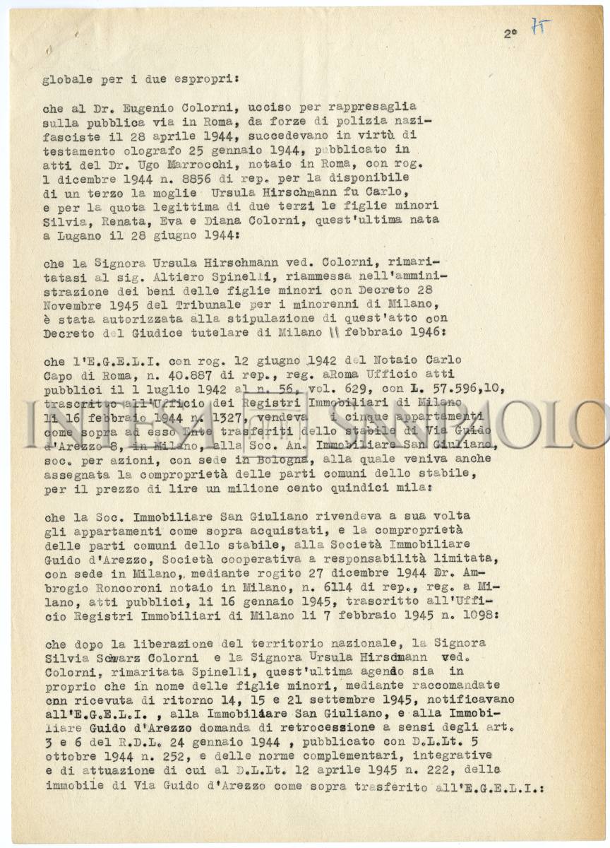 Bozza dell'atto di restituzione dell'immobile di via Guido d'Arezzo 8, seconda pagina , 13 maggio 1946.